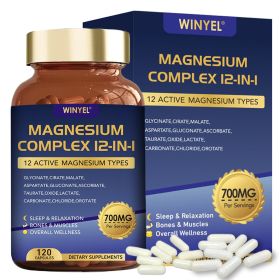 Magnesium Complex 700mg 12 In 1 Magnesium Supplement With Glycinate, Citrate, Malate  Sleep, Calm, Muscle Relaxation, Heart Health Support Vegan 120 C