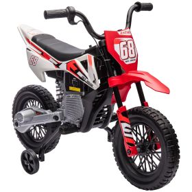 Qaba Kids Dirt Bike With Twist Grip Throttle, 12V Electric Motorcycle, Electric Bike For Toddler With Training Wheels, Rear Suspension & Music For Age