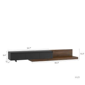 Modern Extendable TV Stand With LED Lights Wooden Entertainment Center And Media Cabinet With Storage Space, Suitable For Living Room And Bedroom Blac