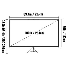 Tripod Projector Screen With Stand 100inch 16:9 4K HD Projection Screen Stand Wrinkle-Free Height Adjustable Portable Screen For Projector Indoor & Ou