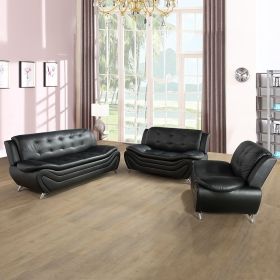 Pickup Only--Black Faux Leather 3-Piece Couch Living Room Sofa Set