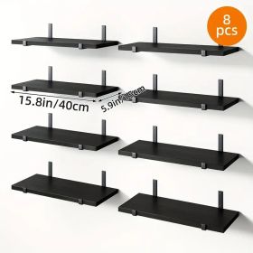 8-Pack 15.8" Floating Wall Shelves, Large Capacity Rustic Brown Storage Shelves – Heavy-Duty Wall-Mounted Display Racks for Bedroom, Living Room