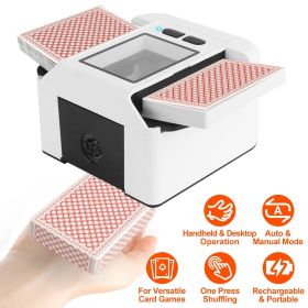 Fast 2-Deck Rechargeable Card Shuffler – 2-Sec Shuffle, Auto & Manual Modes, 2000 mAh Battery for 2 300 Decks, Fits Poker/UNO/Narrow Cards