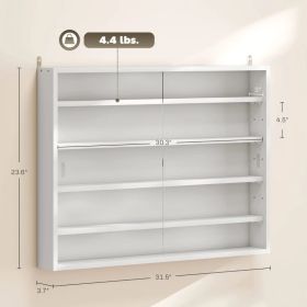 5-Tier Display Cabinet, Wall-Mounted Display Case With 2 Glass Doors And Adjustable Shelves, White