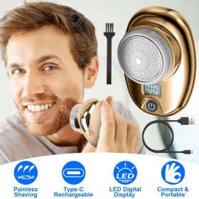 Gold-Blue-Black Color Options 1Pc Portable Electric Shaver With LED Digital Display Type-C Rechargeable Electric Razor For Men Electric Beard Trimmer (Option: Gold)