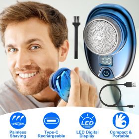 Gold-Blue-Black Color Options 1Pc Portable Electric Shaver With LED Digital Display Type-C Rechargeable Electric Razor For Men Electric Beard Trimmer (Option: Blue)