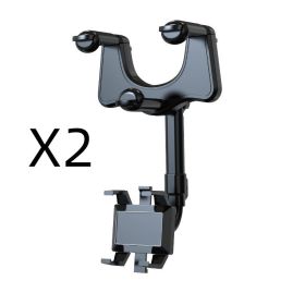 Rearview Mirror Phone Holder For Car Rotatable And Retractable Car Phone Holder Multifunctional 360 Rear View Mirror Phone Holder Suitable For All Mob (Color: Black 2pcs)