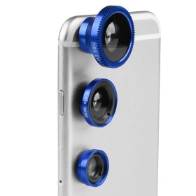 Phone Camera Lens Kit Magnetic 180°Fisheye Lens 0.67xWide Angle 10X Macro Lens for iPhone X /8/7/6s Samsung Galaxy S10/S9 (Color: Blue)