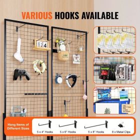 Professional Gridwall Display System 2-Pack 24"x67" Double-Sided Retail Grid Wall Panels with Sturdy T-Base & 20 Display Hooks/Clips for Boutique (Black: 2 PCS-67*48 IN)