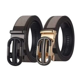 Men's Belt Hollow Alloy Automatic Buckle Printed Men's Belt Versatile High-end Belt Fashion Belt Strong And Durable Men's Belt (Color: White+Black)