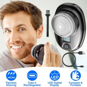 Gold-Blue-Black Color Options 1Pc Portable Electric Shaver With LED Digital Display Type-C Rechargeable Electric Razor For Men Electric Beard Trimmer (Option: Black)